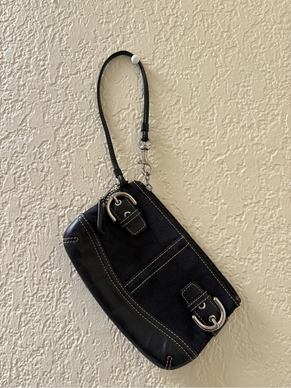 Coach Black Wristlet Clutch with Silver Hardware